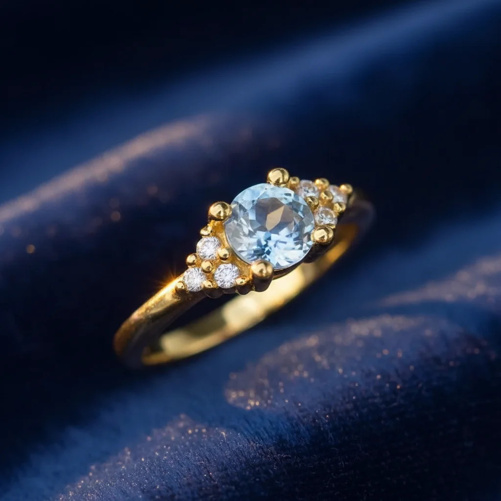 zlatý zásnubný prsteň s nebovomodrým zafírom