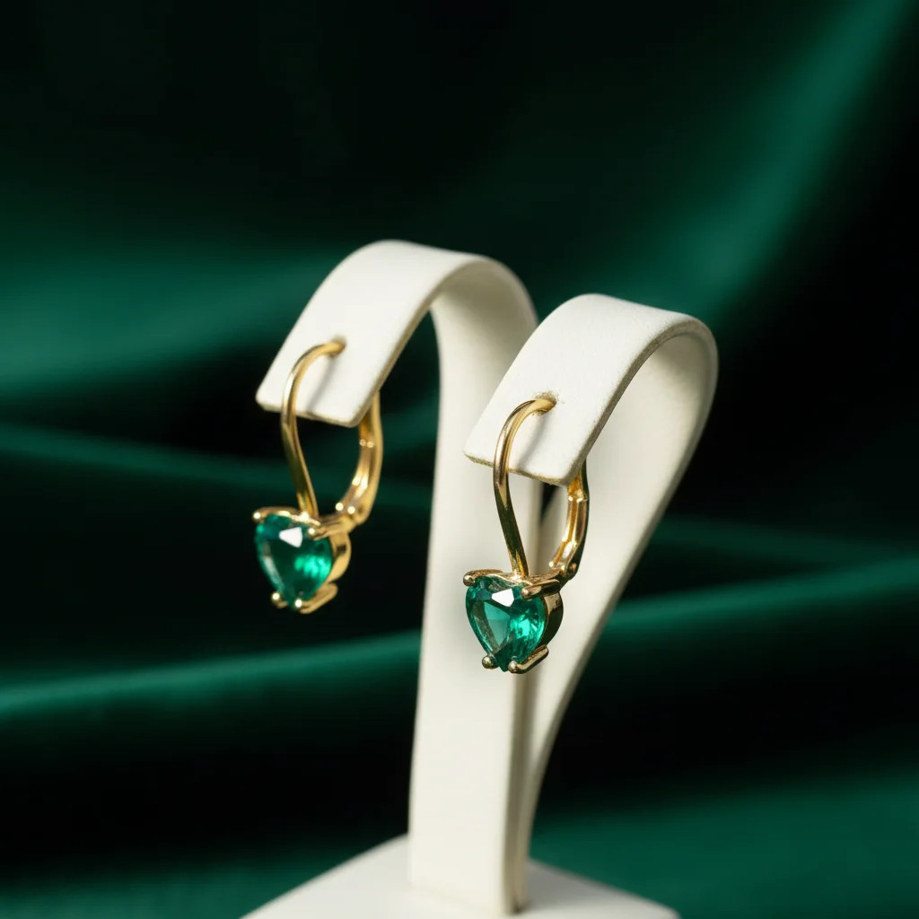 smaragdové srdce zlaté náušnice