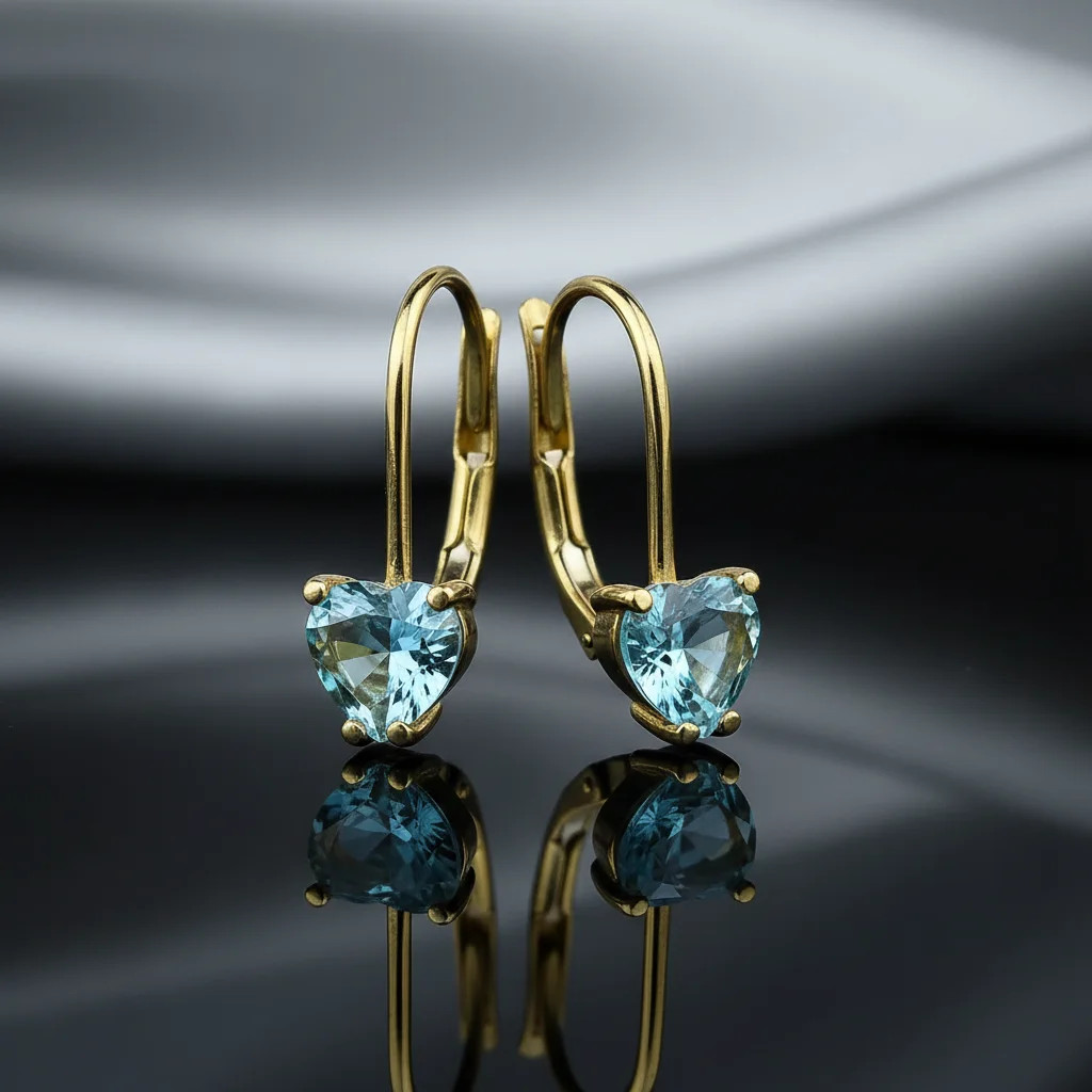 akvamarin srdce zlaté náušnice