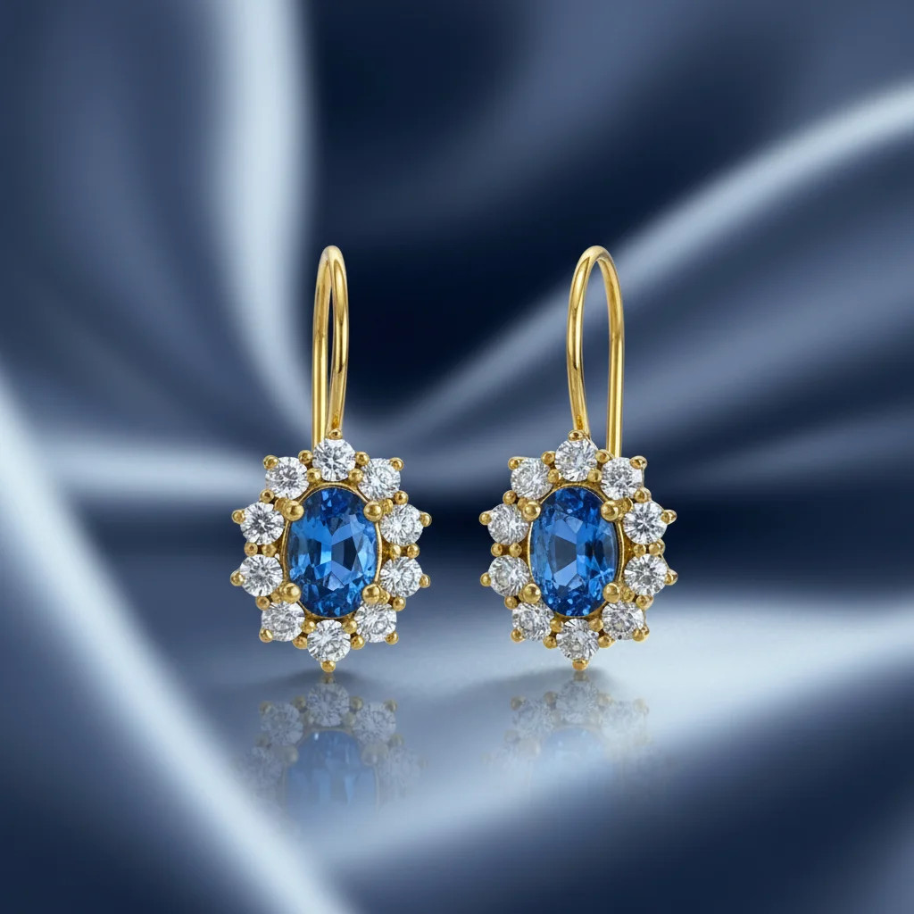 zlaté zafírové náušnice