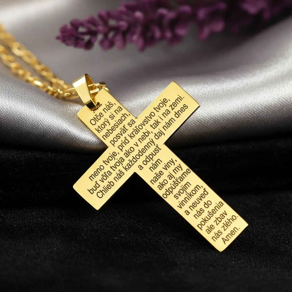 zlatý prívesok kríž otčenáš