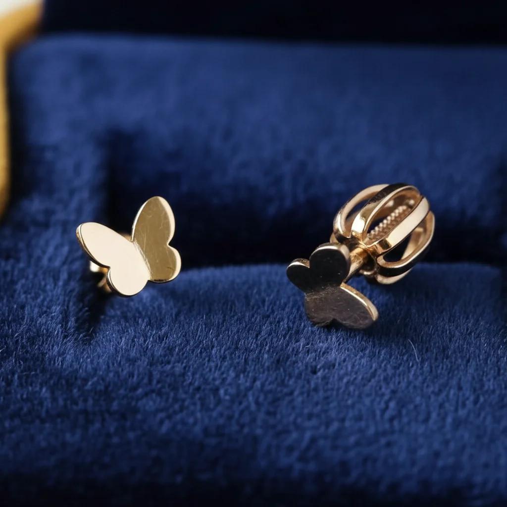 zlaté detské náušnice motýliky